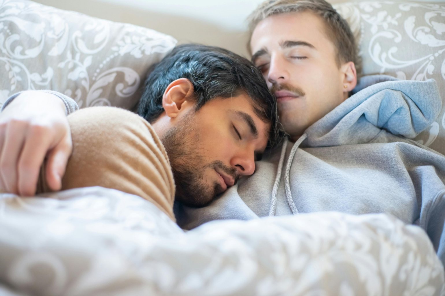 Gay Couple Sleeping on St Valentines Day - Sleep divorce and an early dinner